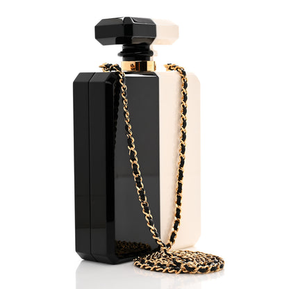 Chanel Plexiglass Perfume Bottle Clutch White Black 3 of 10