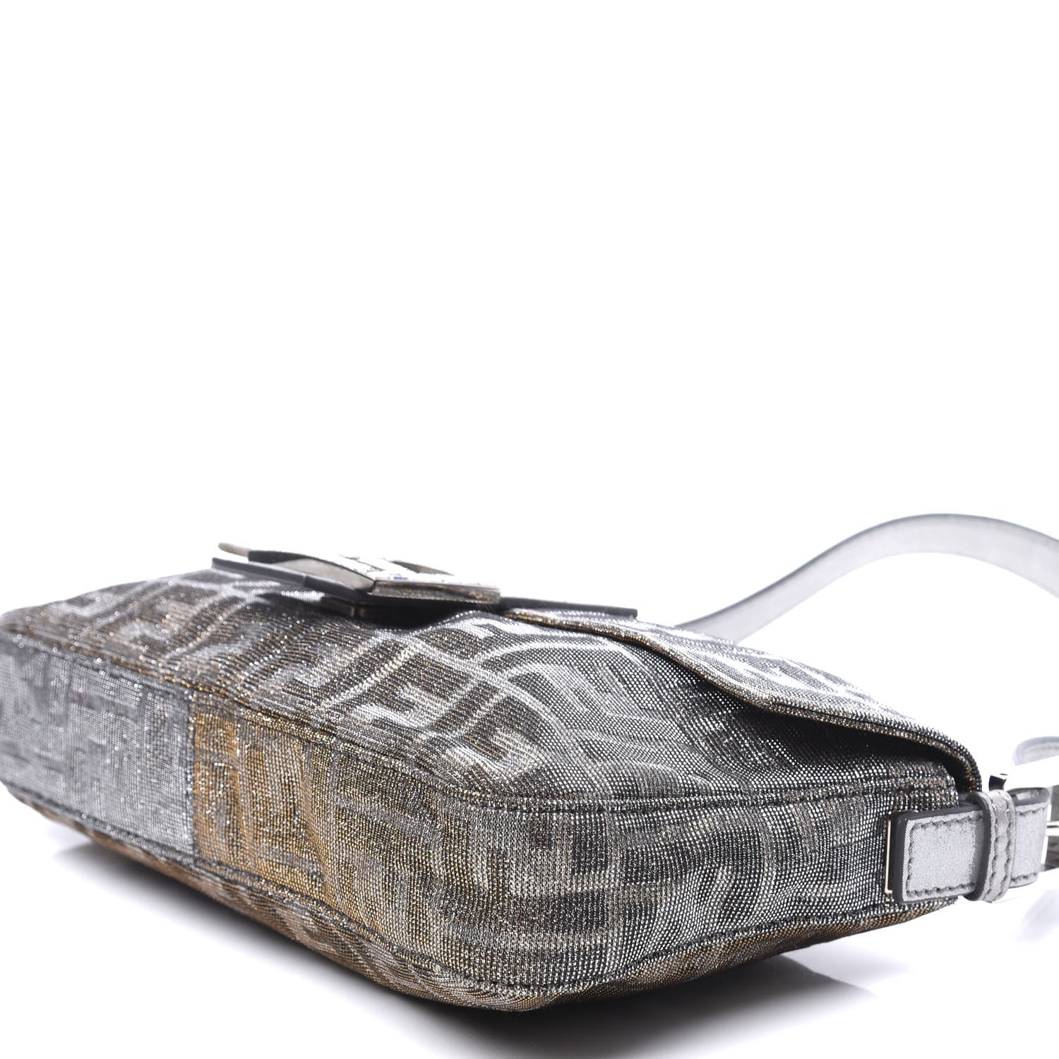 Fendi Metallic Lurex Zucca Vitello Baguette Oro Argento 6 of 10