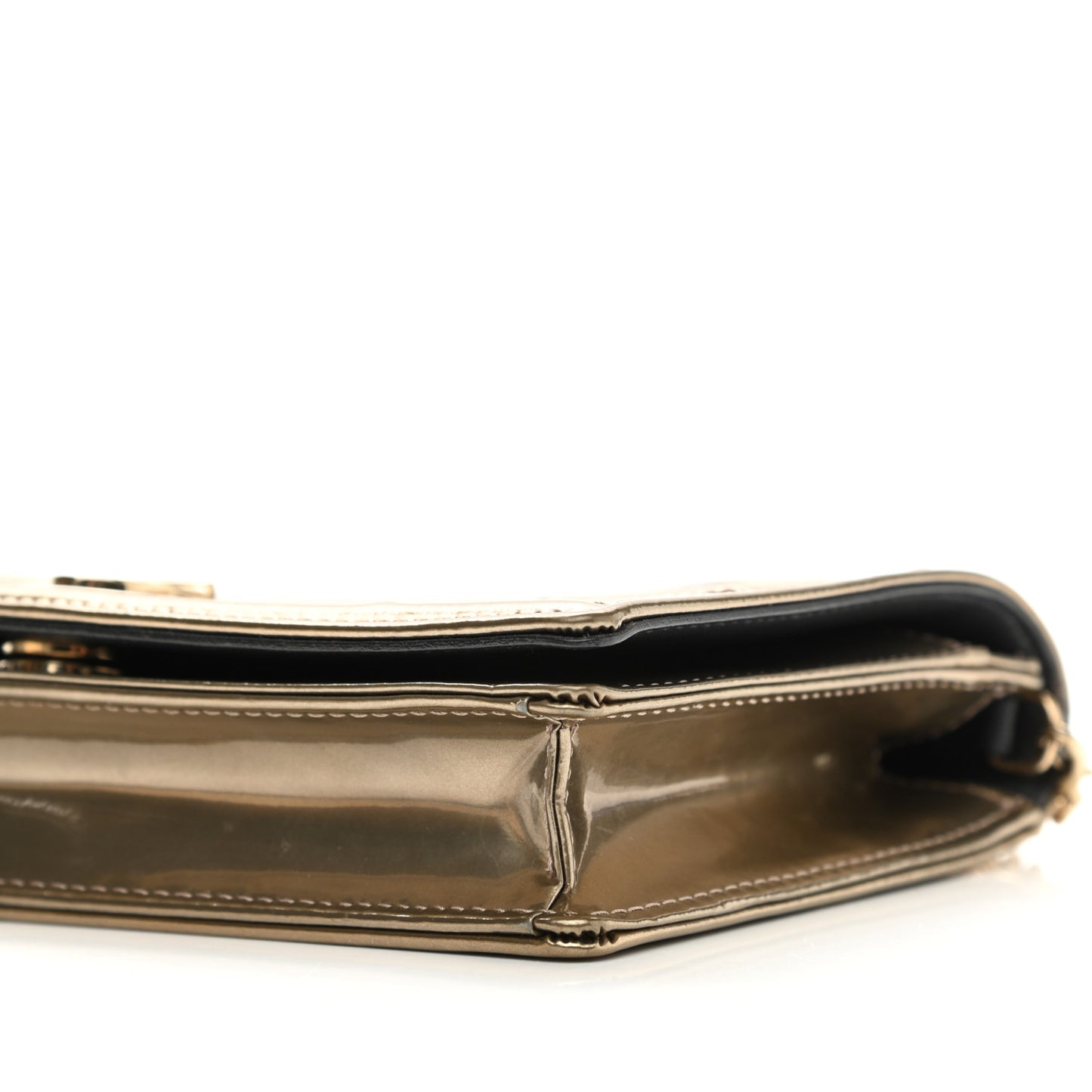 Metallic Patent Micro-Cannage Medium Diorama Flap Bag Gold