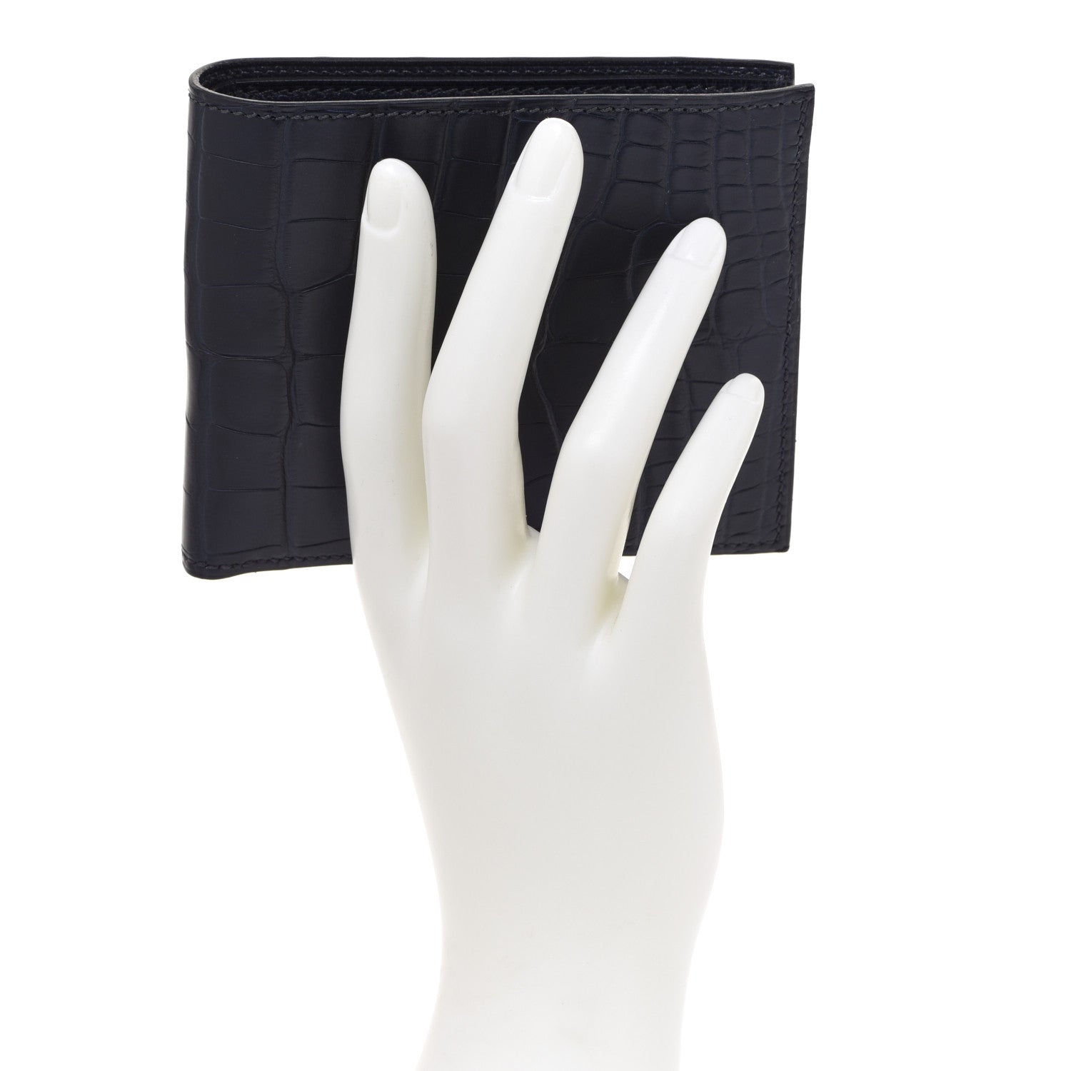 Hermes Matte Alligator Colorblock MC2 Copernic Compact Wallet Bleu Encre Bleu Electrique 2 of 8