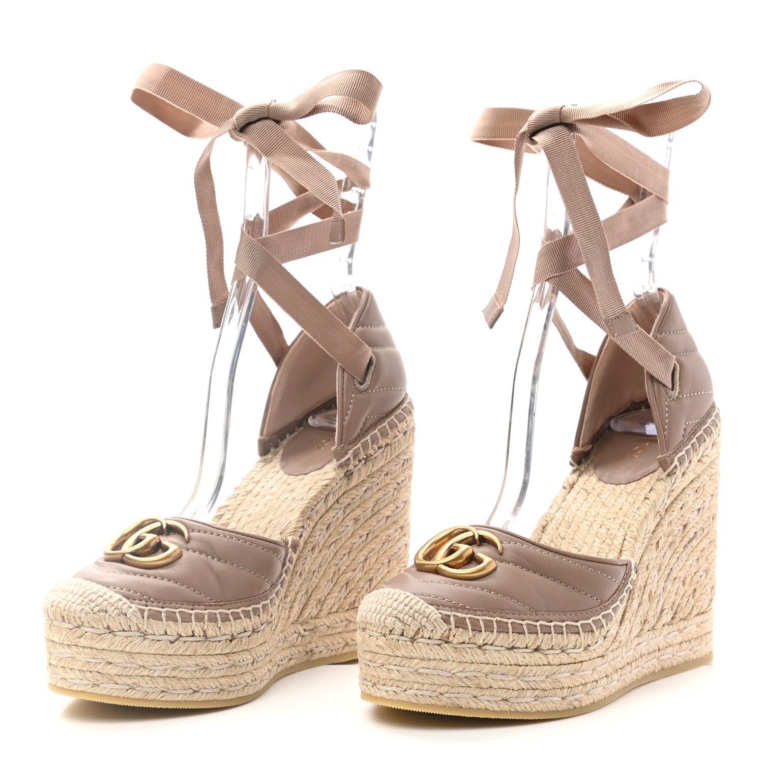 Gucci Nappa Matelasse GG Marmont Ankle Wrap Platform 35/120mm Espadrille Wedges 36 Porcelain Rose 3 of 10