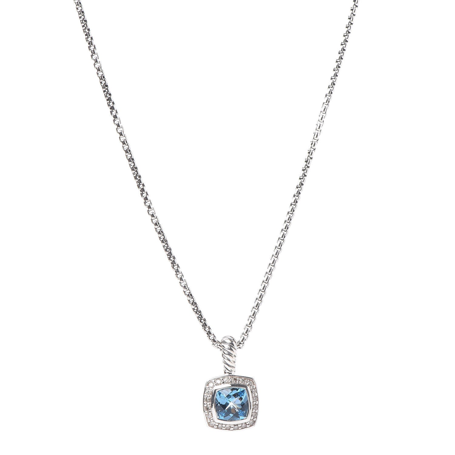 David Yurman Sterling Silver Diamond Blue Topaz 7mm Petite Albion Pendant Necklace 1 of 6