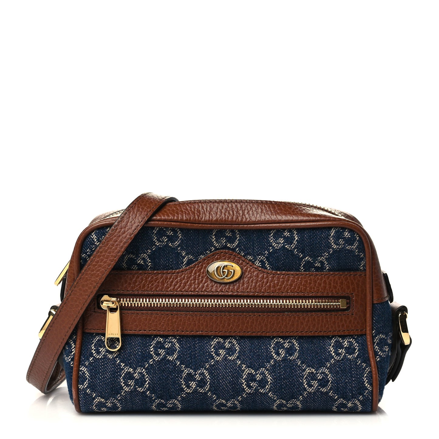 New Denim GG Monogram Dollar Calfskin Mini Ophidia Shoulder Bag Blue Tea Cuir Epilog