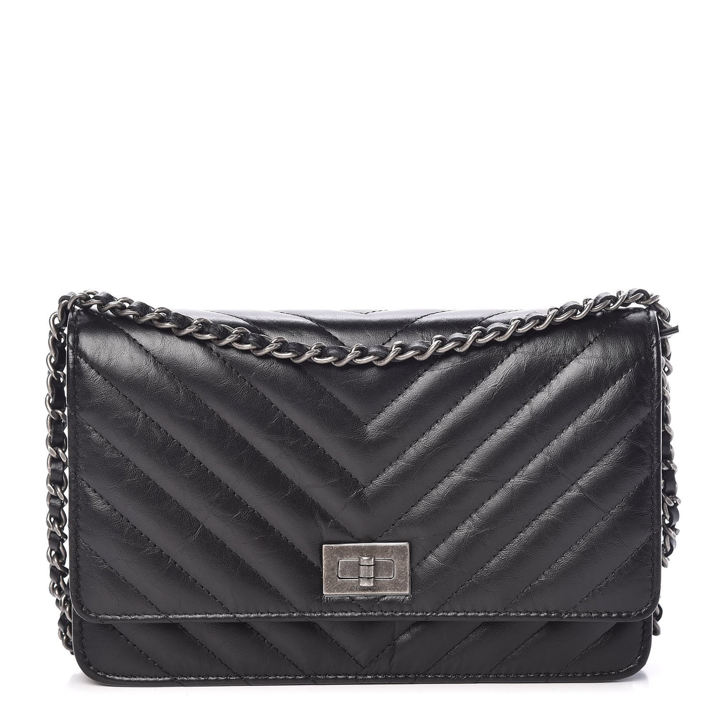 Aged Calfskin Chevron Quilted Reissue Wallet On Chain WOC Black