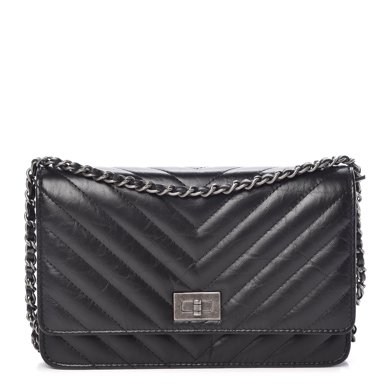 Chanel Aged Calfskin Chevron Quilted Reissue Wallet On Chain WOC Black 1 of 12