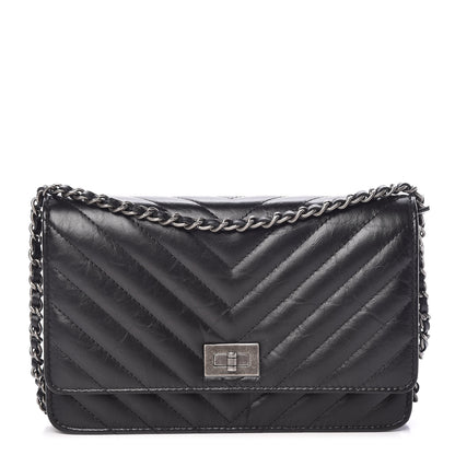 Chanel Aged Calfskin Chevron Quilted Reissue Wallet On Chain WOC Black 1 of 12