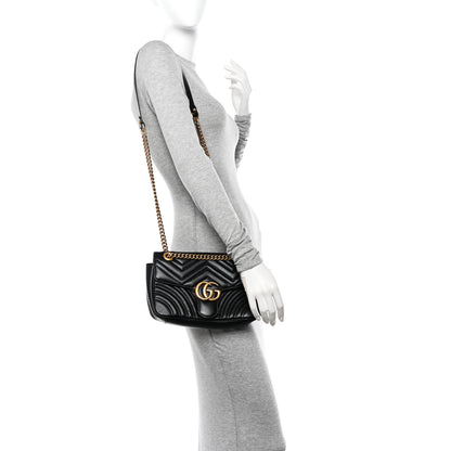 Gucci Calfskin Matelasse Small GG Marmont Shoulder Bag Black 2 of 10