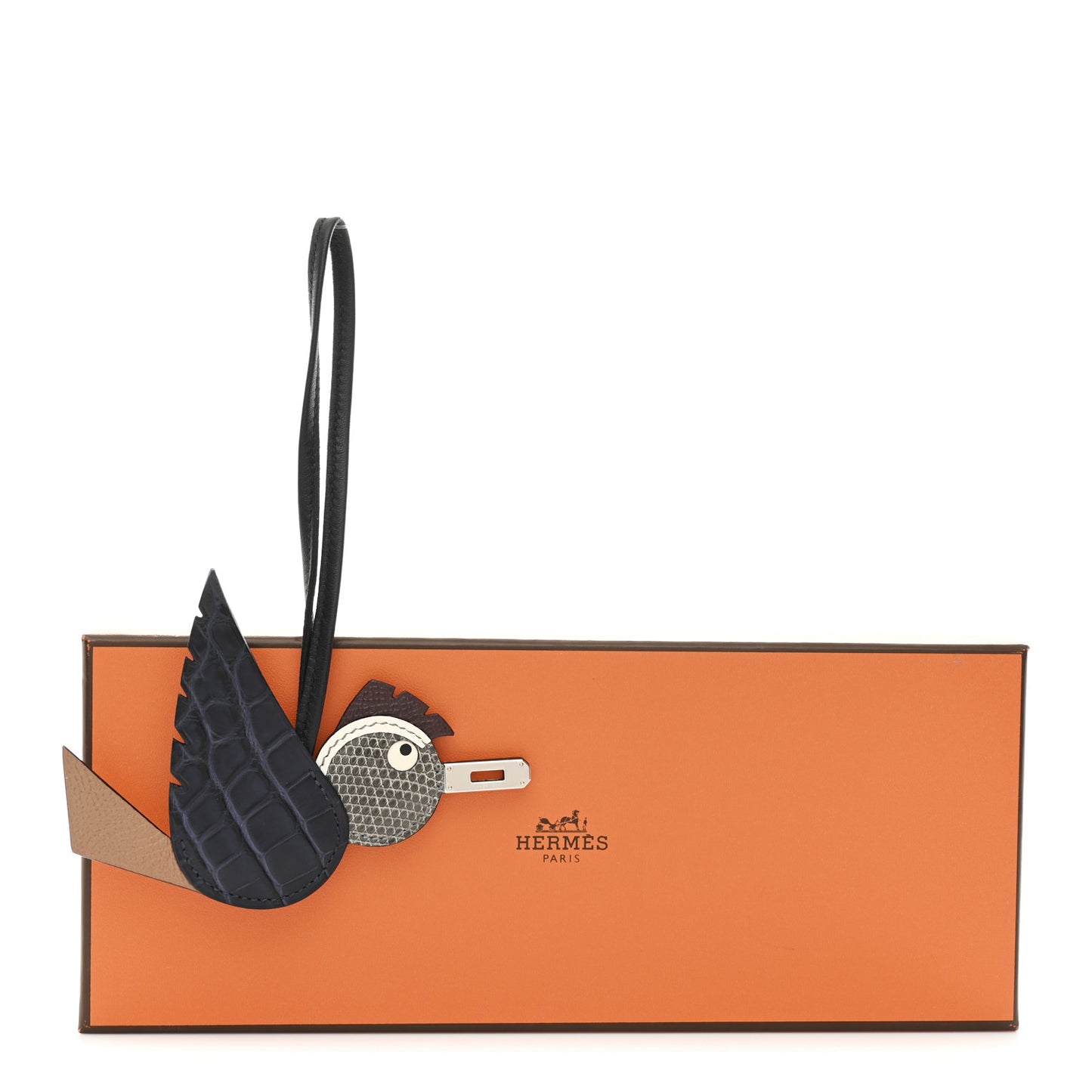 Epsom Swift Alligator Lizard Birdy Bag Charm Bleu Marine Chai Chocolate Black