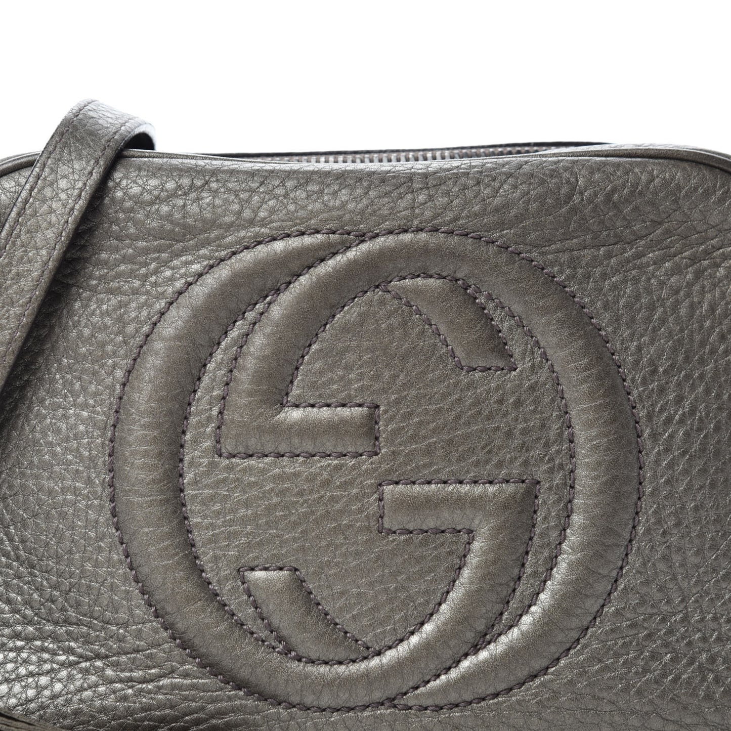 Metallic Pebbled Calfskin Small Soho Disco Bag Sasso