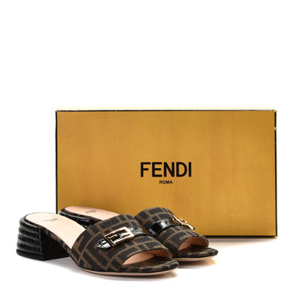 Fendi Jacquard Calfskin FF Crocodile Embossed Promenade Slide Sandals 38.5 Tobacco Moro Black 17 of 17