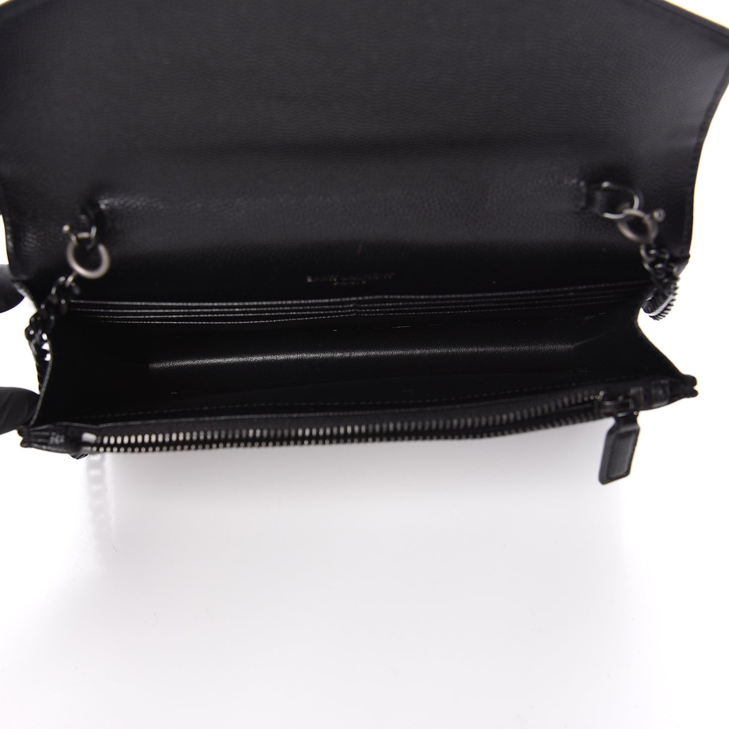 Grain De Poudre Matelasse Chevron Monogram Envelope Chain Wallet Black