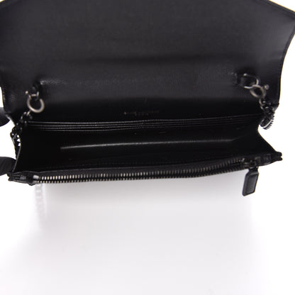 Saint Laurent Grain De Poudre Matelasse Chevron Monogram Envelope Chain Wallet Black 5 of 11
