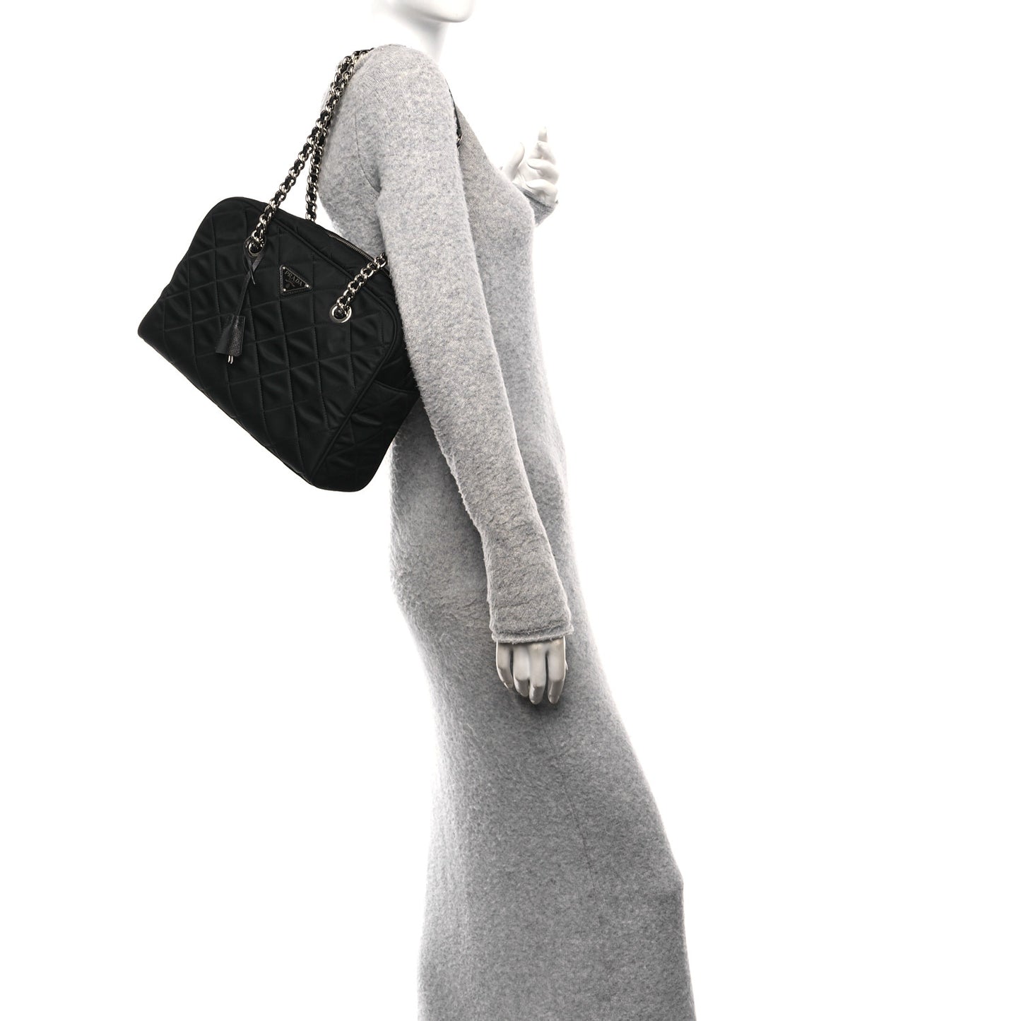 Nylon Tessuto Impuntu Quilted Shoulder Bag Black