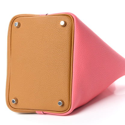 Hermes Taurillon Clemence Casaque Picotin 18 PM Rose Azalee Sesame 7 of 10