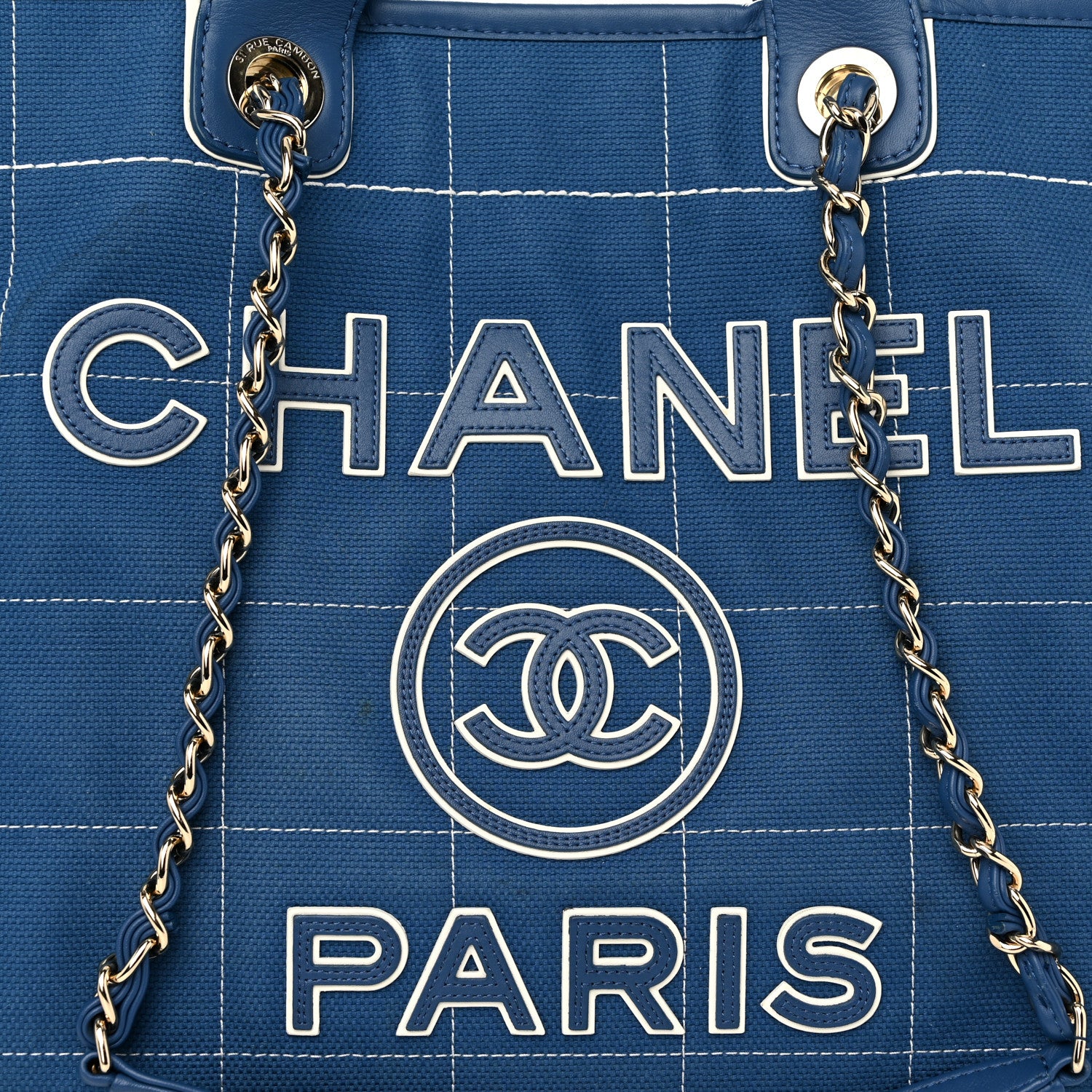 Chanel Cotton Medium Deauville Tote Blue White 9 of 12