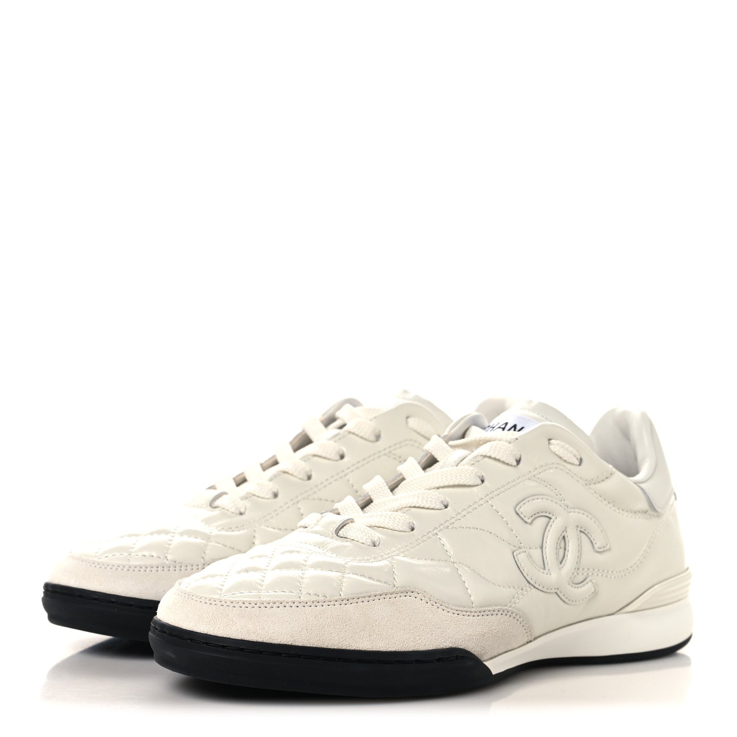 Shiny Calfskin Suede Quilted CC Logo Sneakers 36.5 White