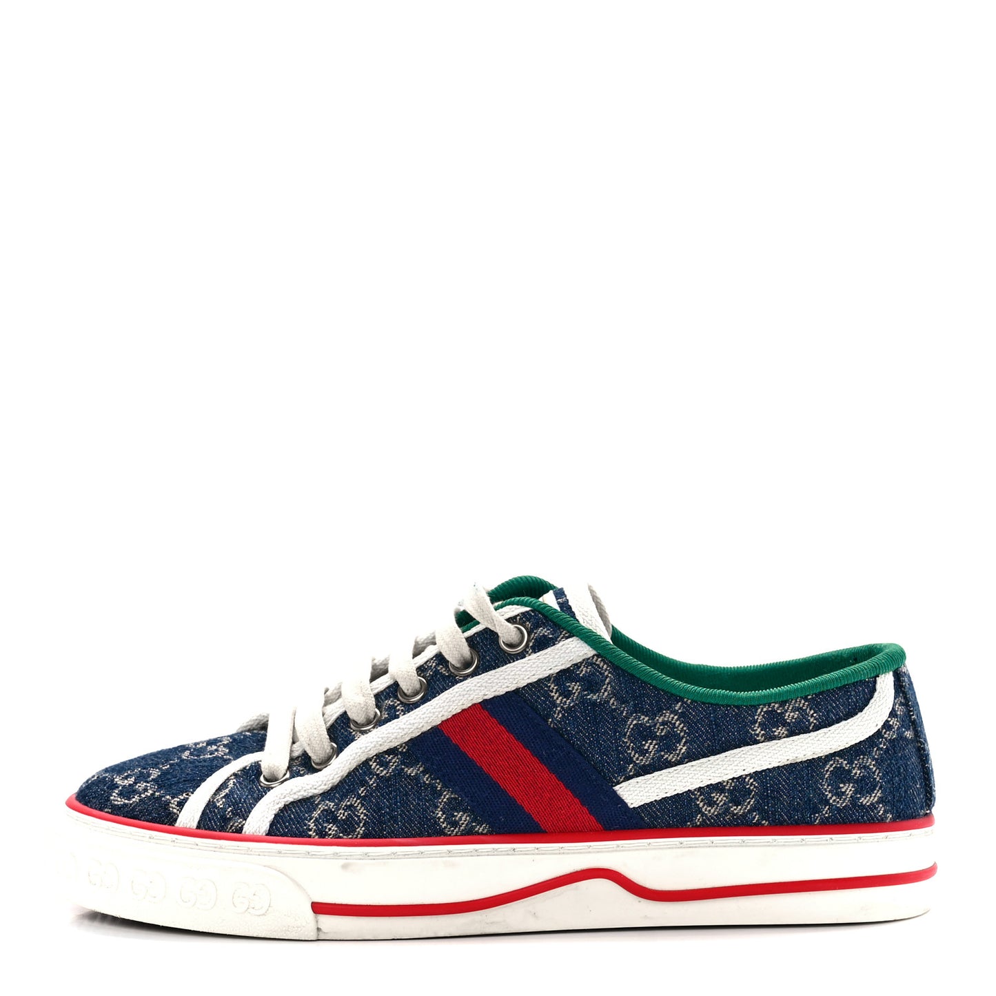 New Denim GG Monogram Web Womens 1977 Tennis Sneakers 36.5 Blue Tea Mystic White