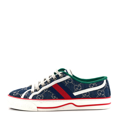 Gucci New Denim GG Monogram Web Womens 1977 Tennis Sneakers 36.5 Blue Tea Mystic White 1 of 8