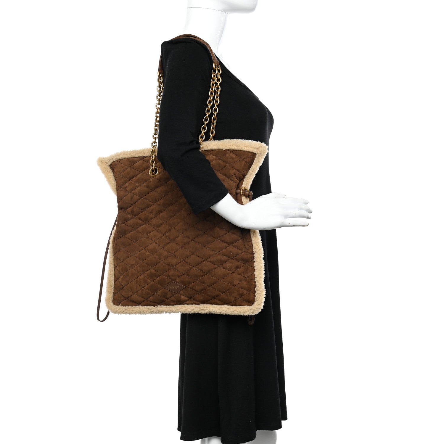 Saint Laurent Suede Shearling Quilted Le Pochon Natural Tan 2 of 12
