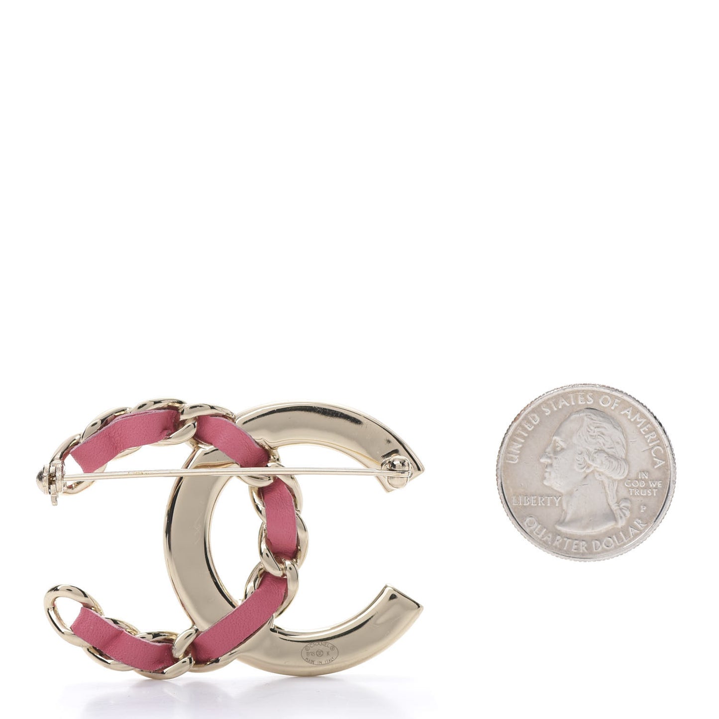 Lambskin Baguette Crystal CC Chain Brooch Pink Gold
