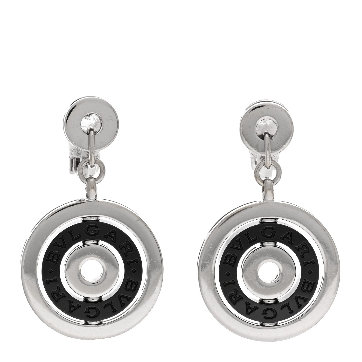 Bulgari 18K White Gold Black Ceramic Astrale Cerchi Drop Earrings 1 of 4