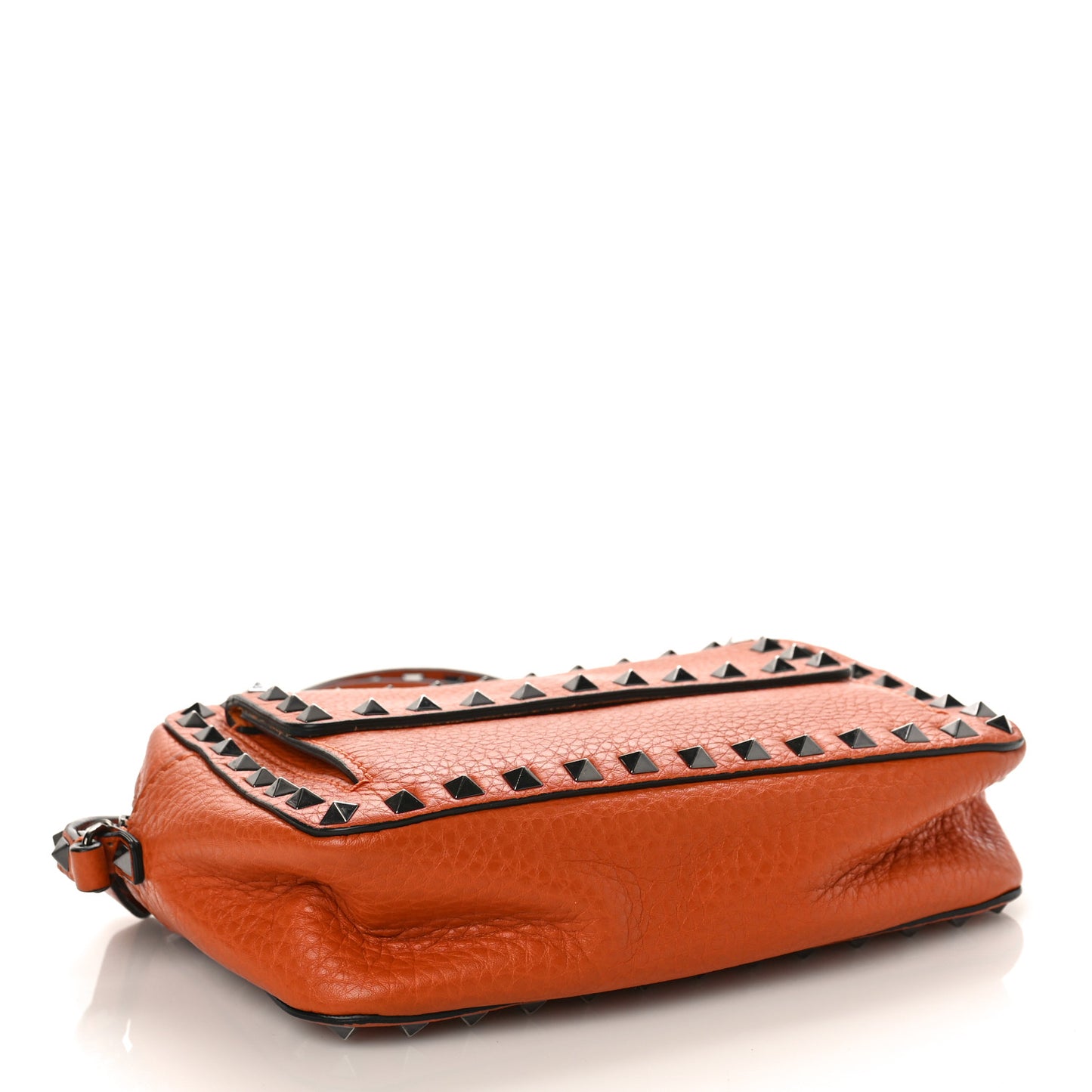 Grained Calfskin Small Rockstud Flap Pocket Camera Crossbody Bag Orange