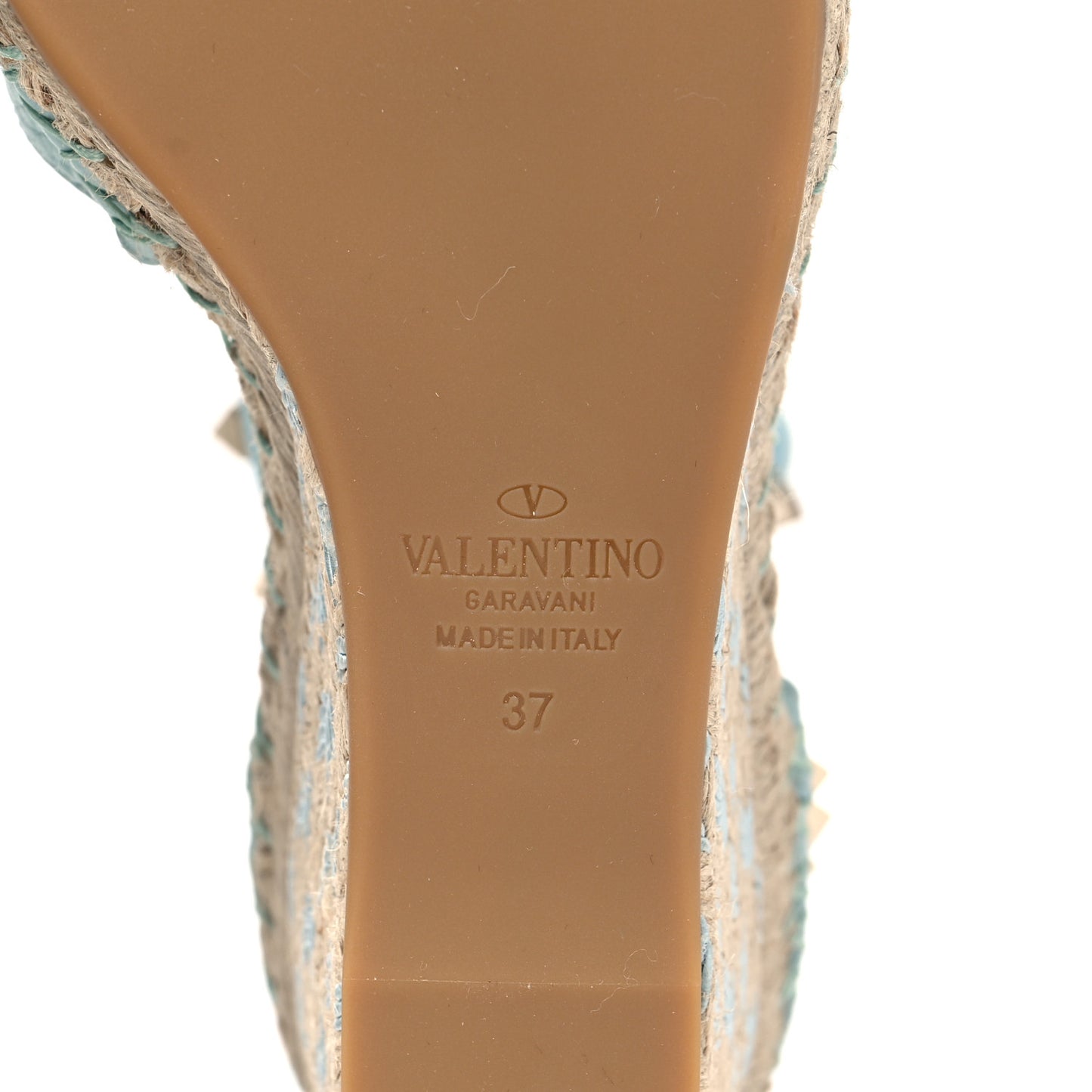 Grained Calfskin Rockstud Ankle Wrap Espadrille 15/85mm Wedges 37 Acodamar