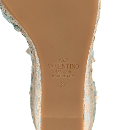 Valentino Garavani Grained Calfskin Rockstud Ankle Wrap Espadrille 15/85mm Wedges 37 Acodamar 6 of 8
