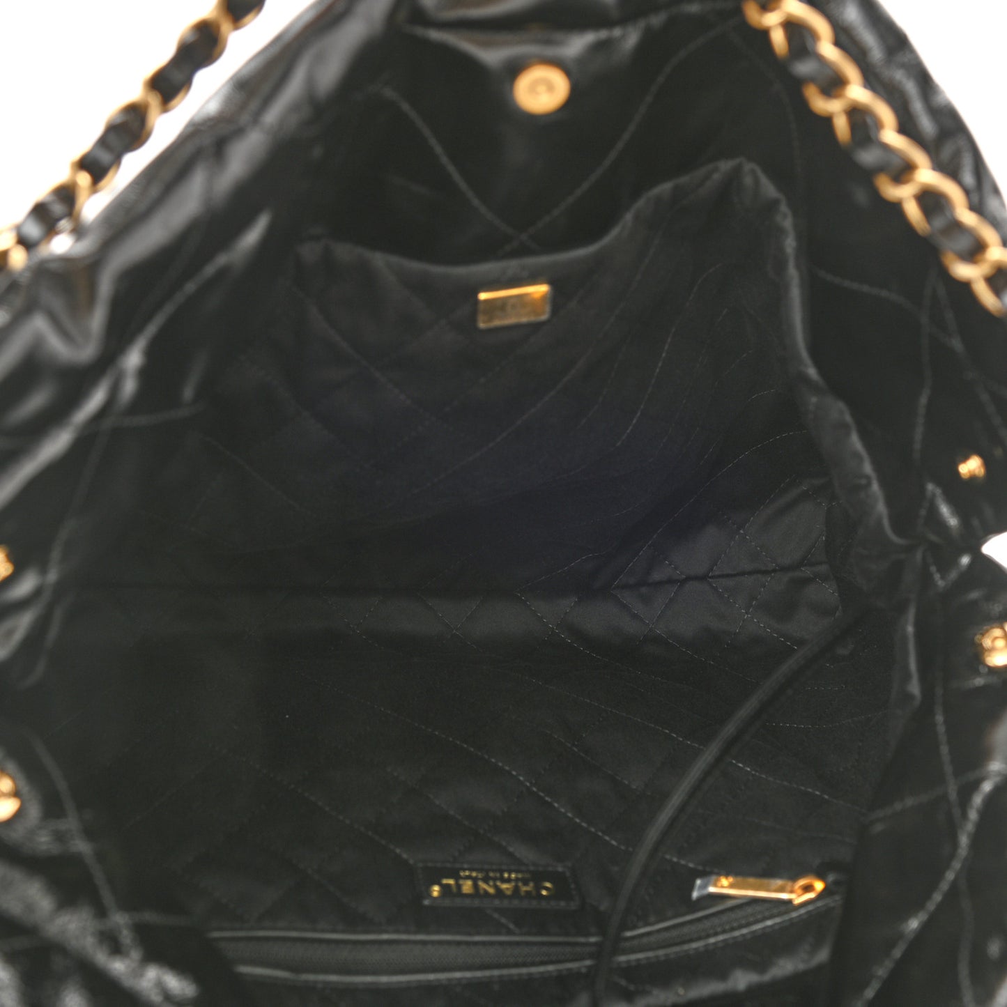 Glazed Calfskin Quilted Chanel 22 Black