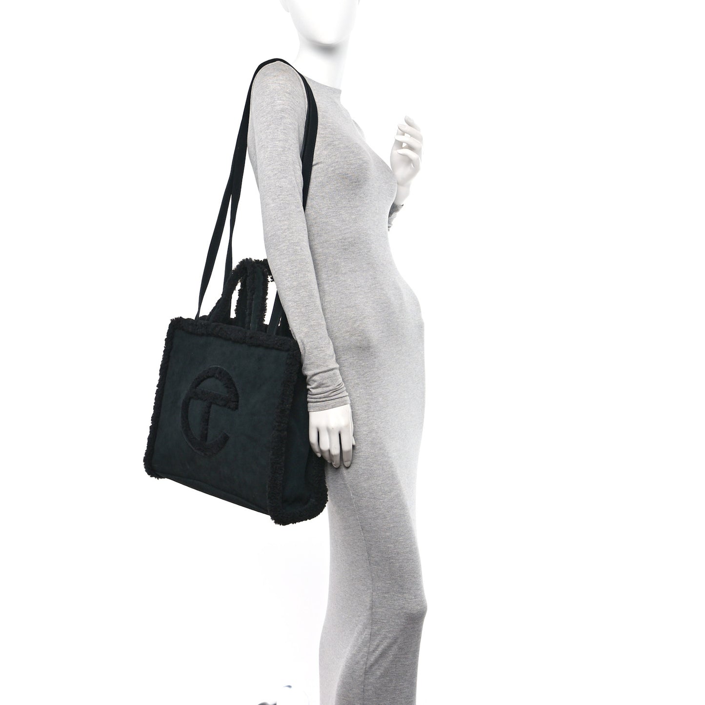 X UGG Suede Shearling Medium Shopping Bag Raw Black