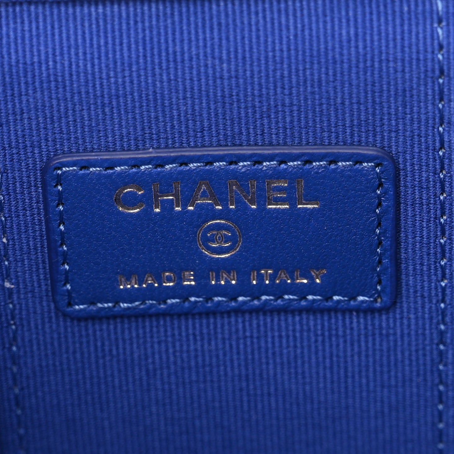 Lambskin Quilted Top Handle Mini Vanity Case With Chain Blue