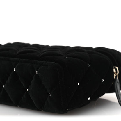 Chanel Velvet Diamanté Quilted Top Handle Slim Vanity Case With Chain Black 10 of 10