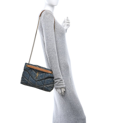 Saint Laurent Denim Quilted Small Loulou Puffer Monogram Chain Satchel Blue Cinnamon 2 of 10