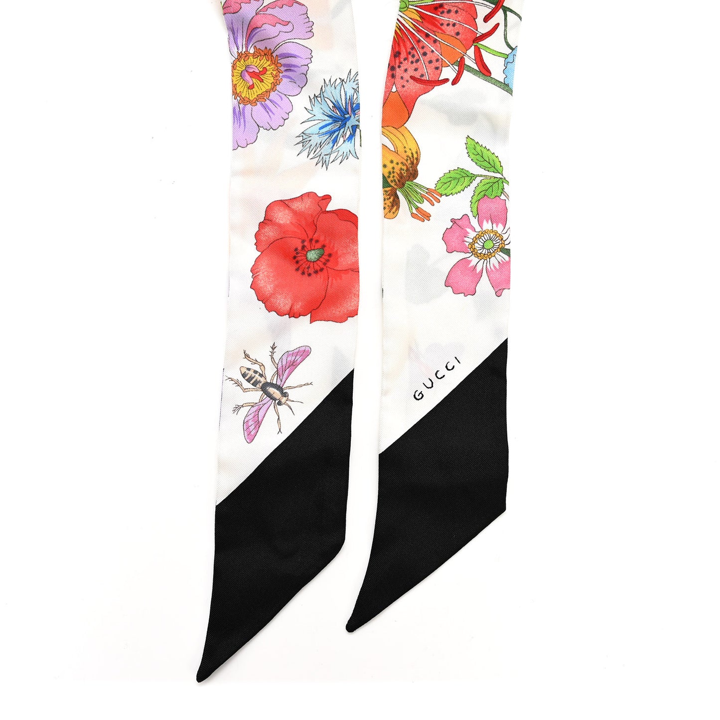Silk Twill Flora Neck Bow White Multicolor