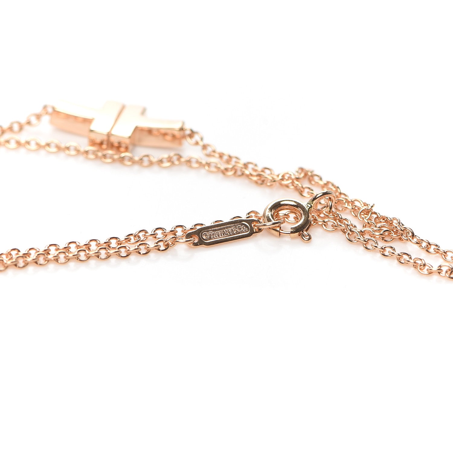 Tiffany 18K Rose Gold Diamond T Double Chain Bracelet 4 of 6