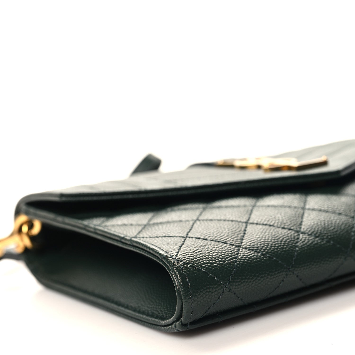 Saint Laurent Grain De Poudre Textured Mixed Matelasse Triquilt Monogram Clutch Vert Fonce 9 of 10
