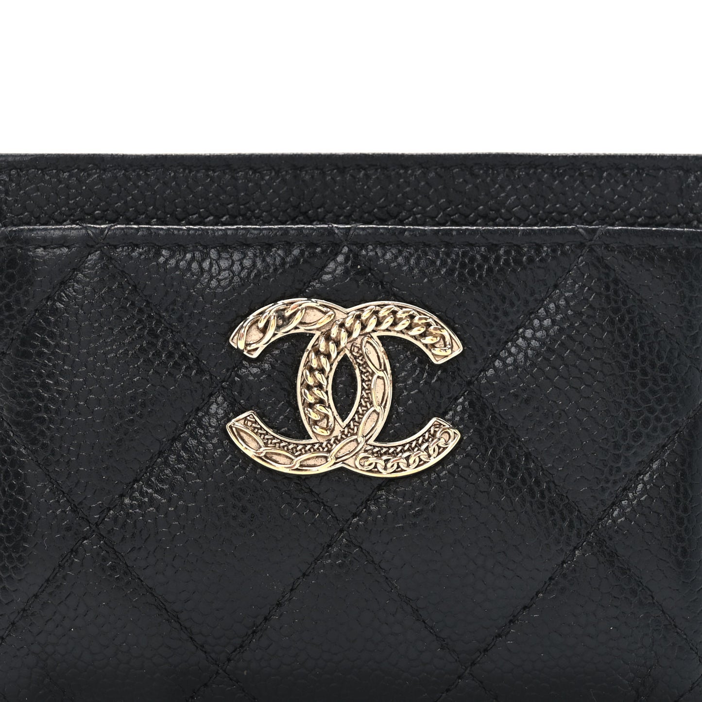 Caviar Quilted Multi Chain CC Card Holder Black