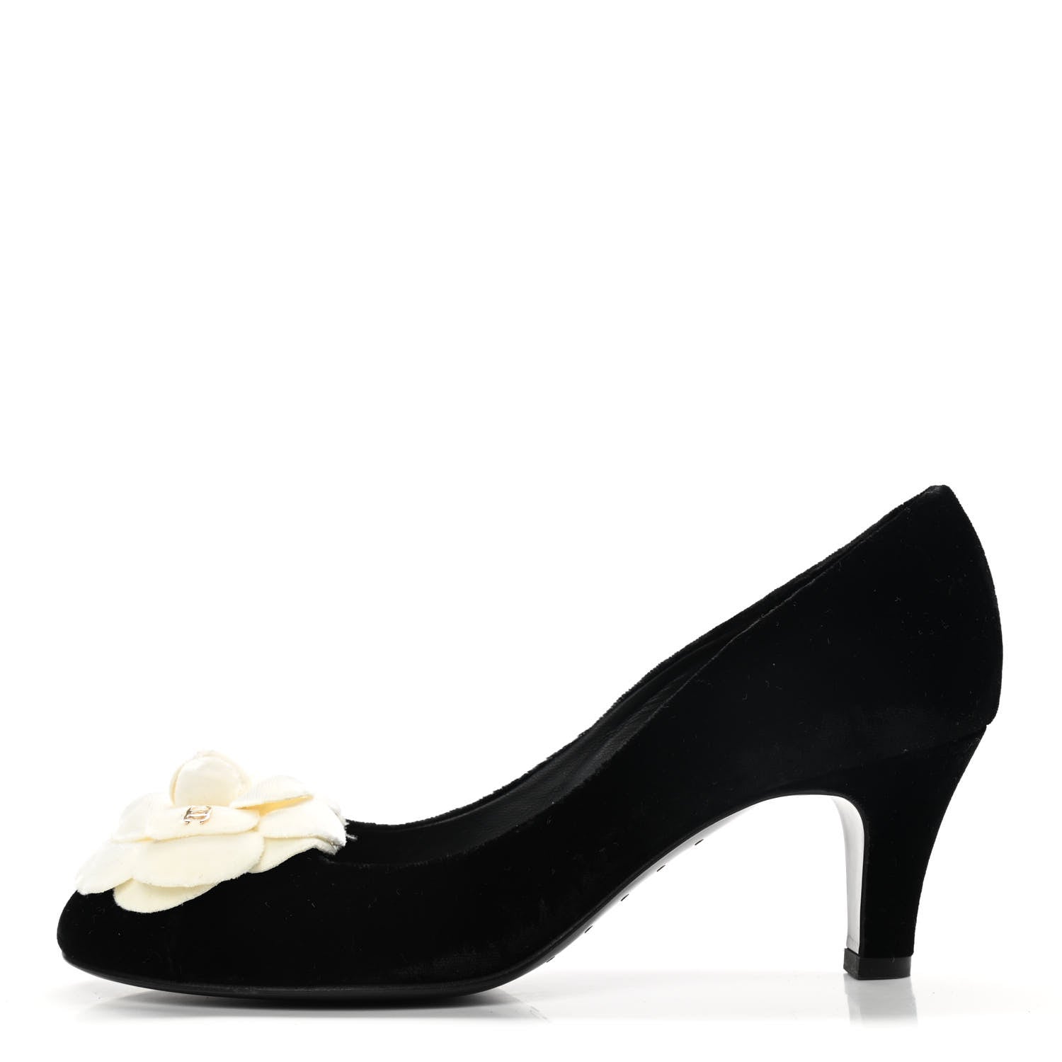 Chanel Velvet Camellia Pumps 37.5 Black 1 of 10