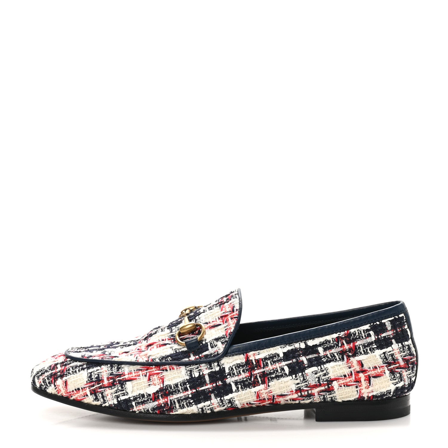Gucci Tweed Check Horsebit Womens Jordaan Loafers 36.5 Gardenia Ink Blue Agata 1 of 9