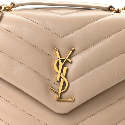 Saint Laurent Calfskin Y Quilted Monogram Small Loulou Chain Satchel Dark Beige 8 of 10