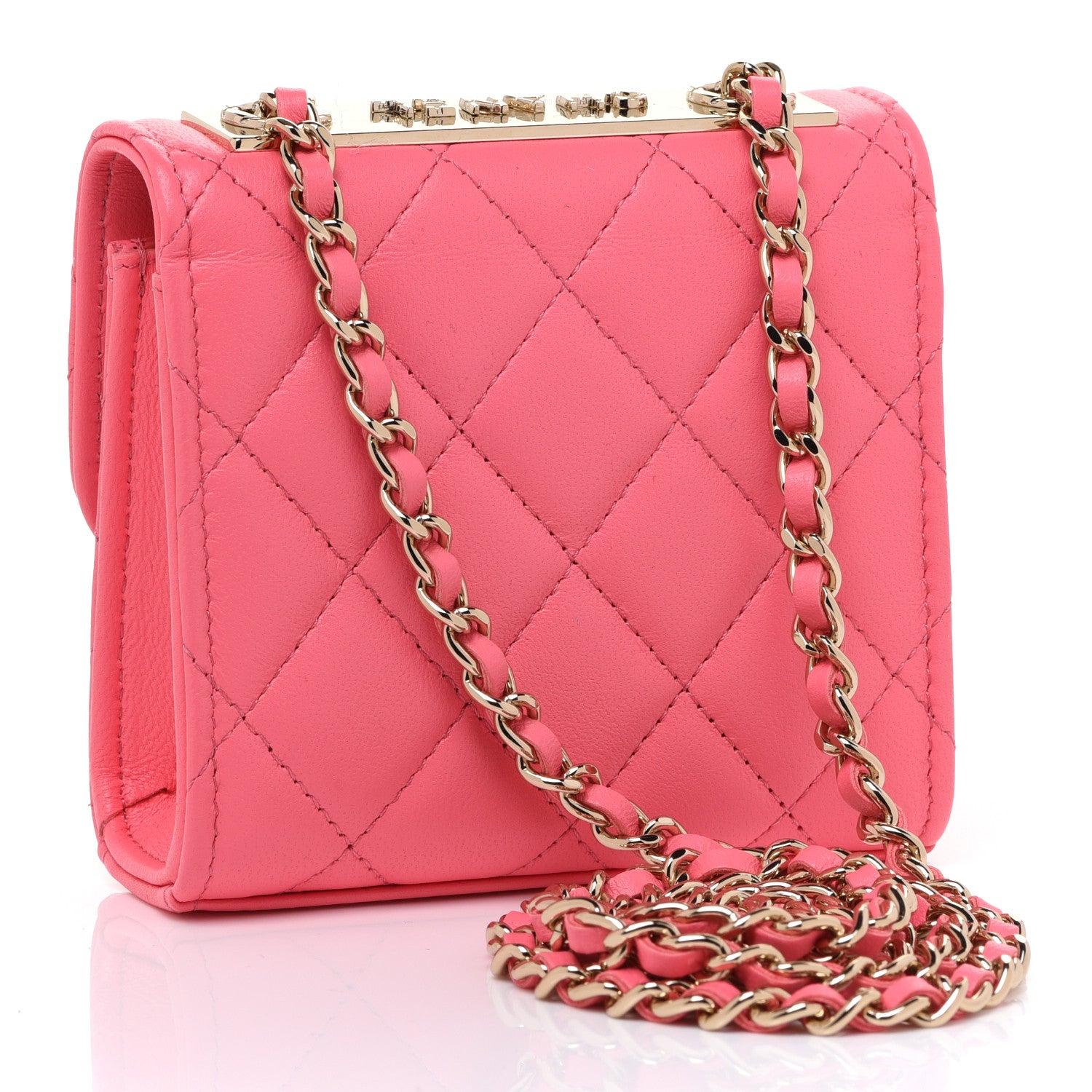 Chanel Lambskin Quilted Mini Trendy CC Clutch With Chain Coral Pink 3 of 7