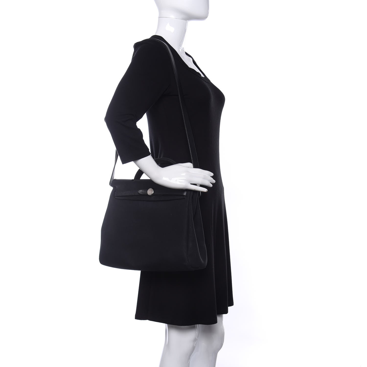 Hermes Toile Vache Calfskin Herbag 30 PM Black 3 of 13
