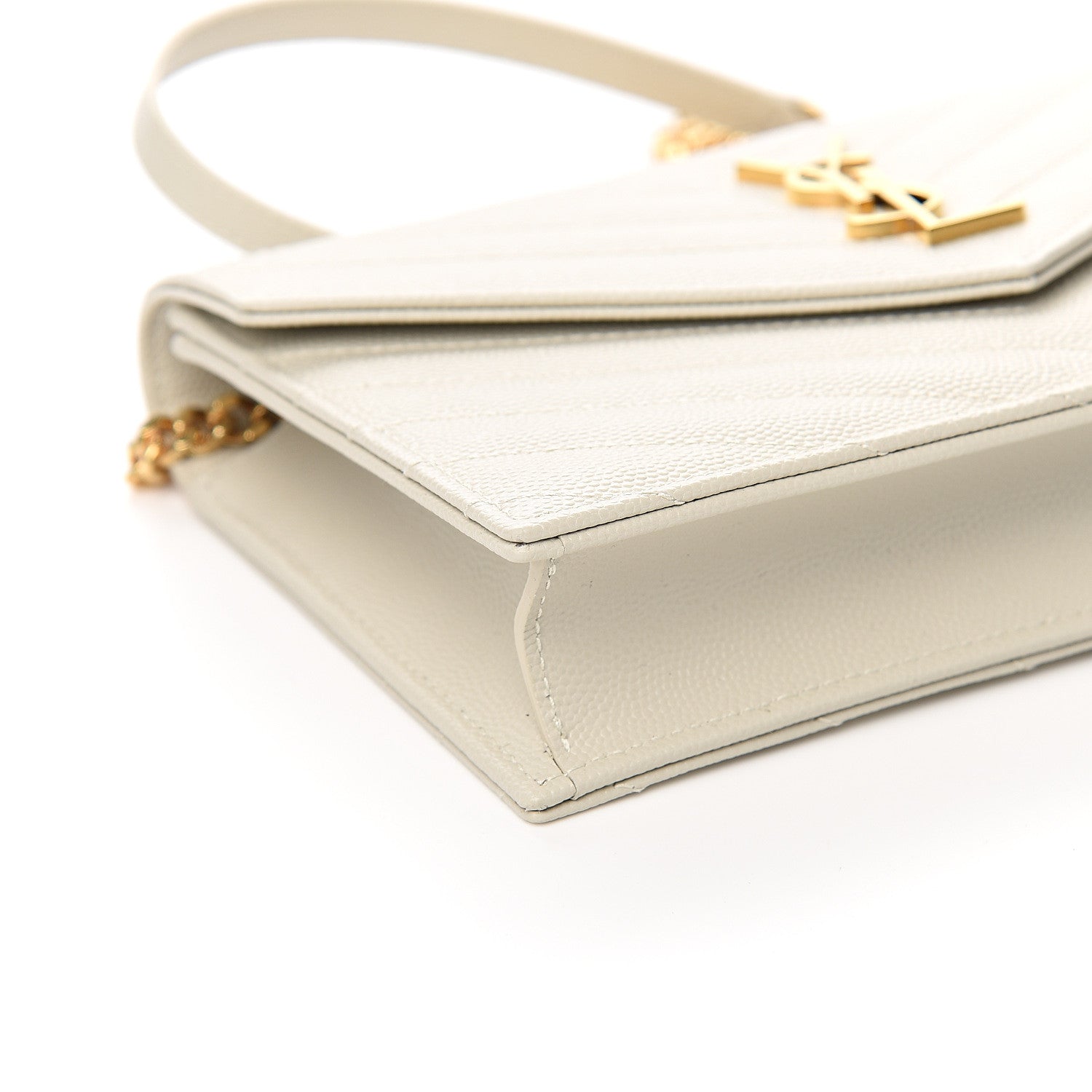 Saint Laurent Grain De Poudre Matelasse Chevron Monogram Envelope Chain Wallet Porcellana 7 of 9