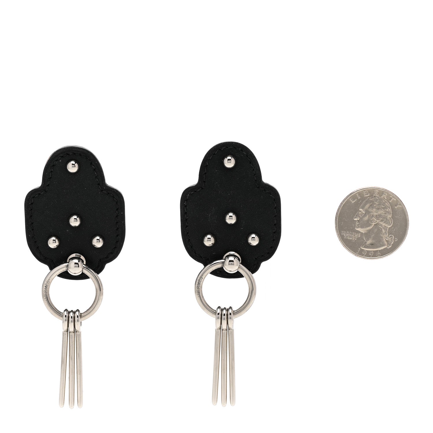 Hermes Palladium Swift Studded Carnaby Drop Earrings Black 2 of 5