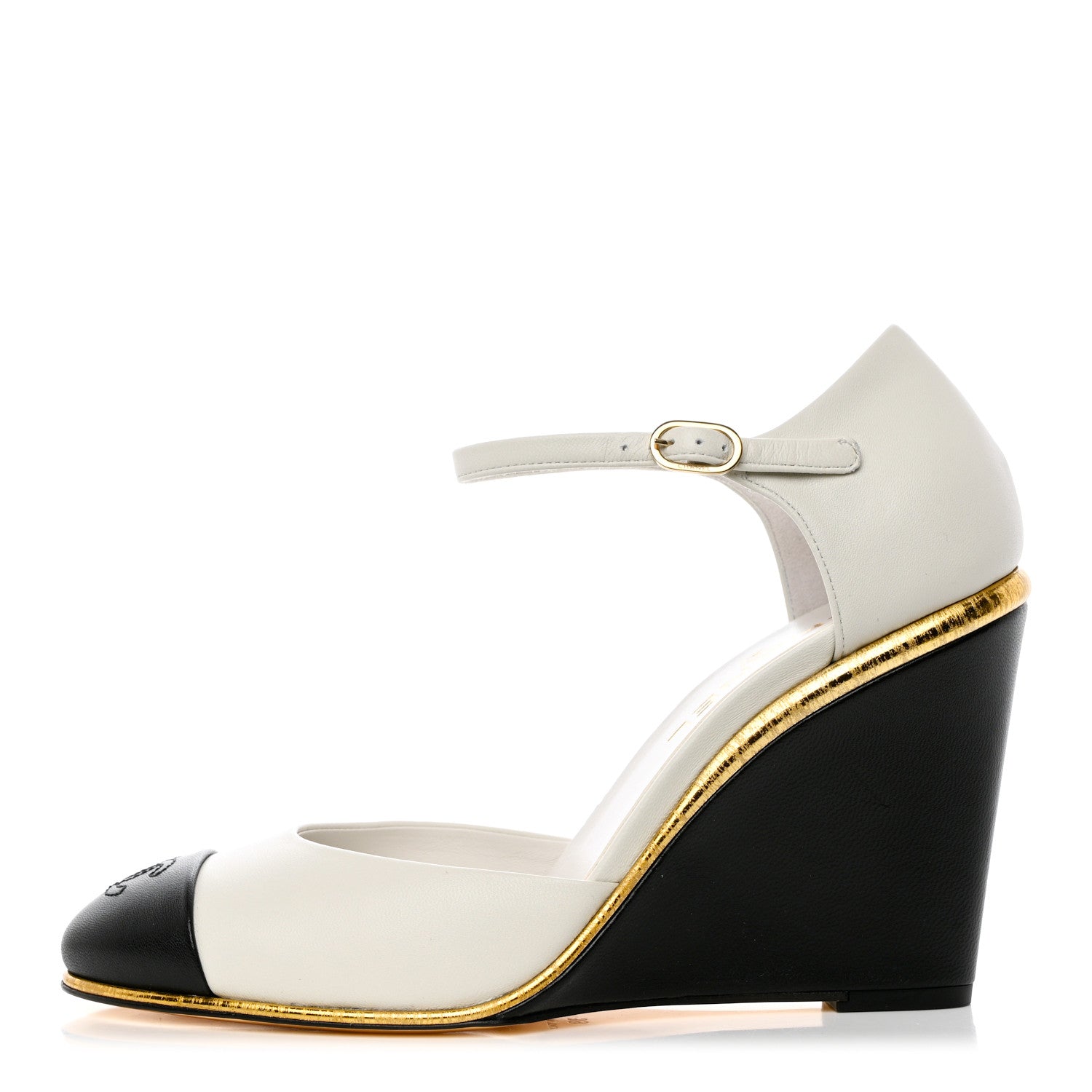 Chanel Lambskin Cap Toe Open Wedge 39 Black White 1 of 13