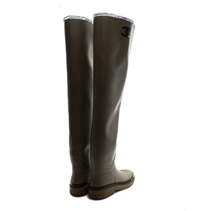 Chanel Caoutchouk CC Knee High Boots 39 Dark Beige Black 4 of 9