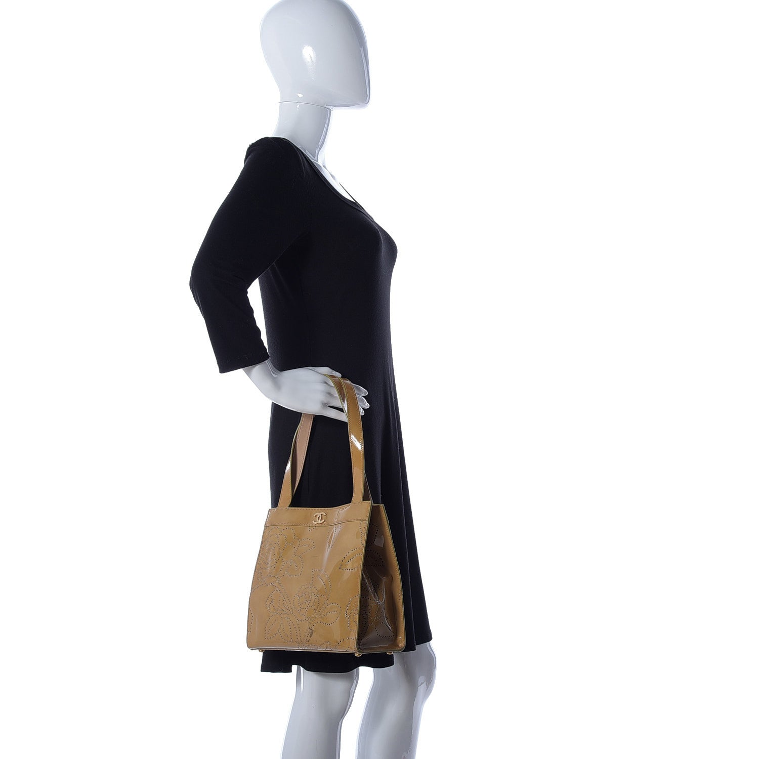 Chanel Patent Perforated Camellia Tote Beige 2 of 14