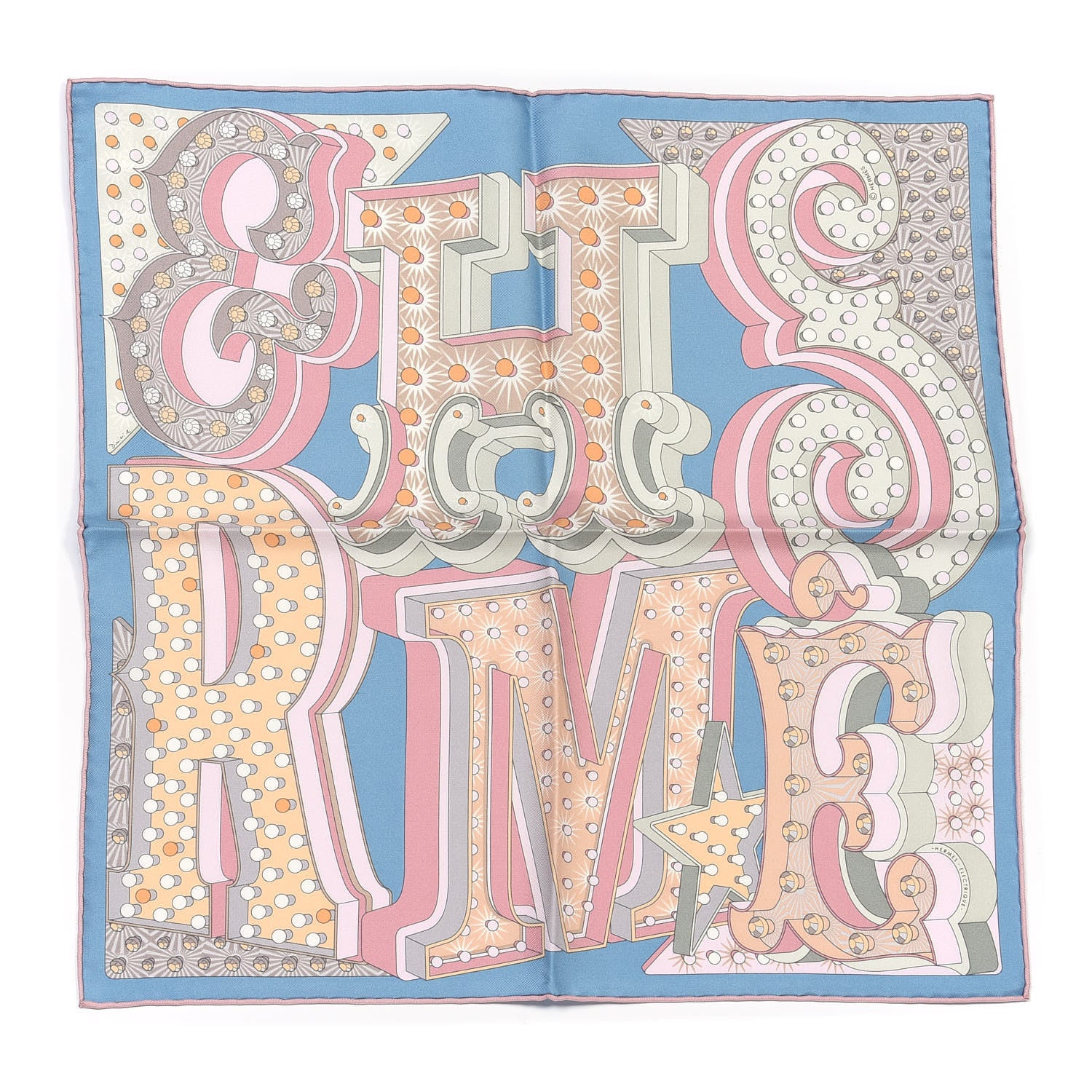 Hermes Silk Electrique Scarf 45 Bleu Glacier Vieux Rose 1 of 3