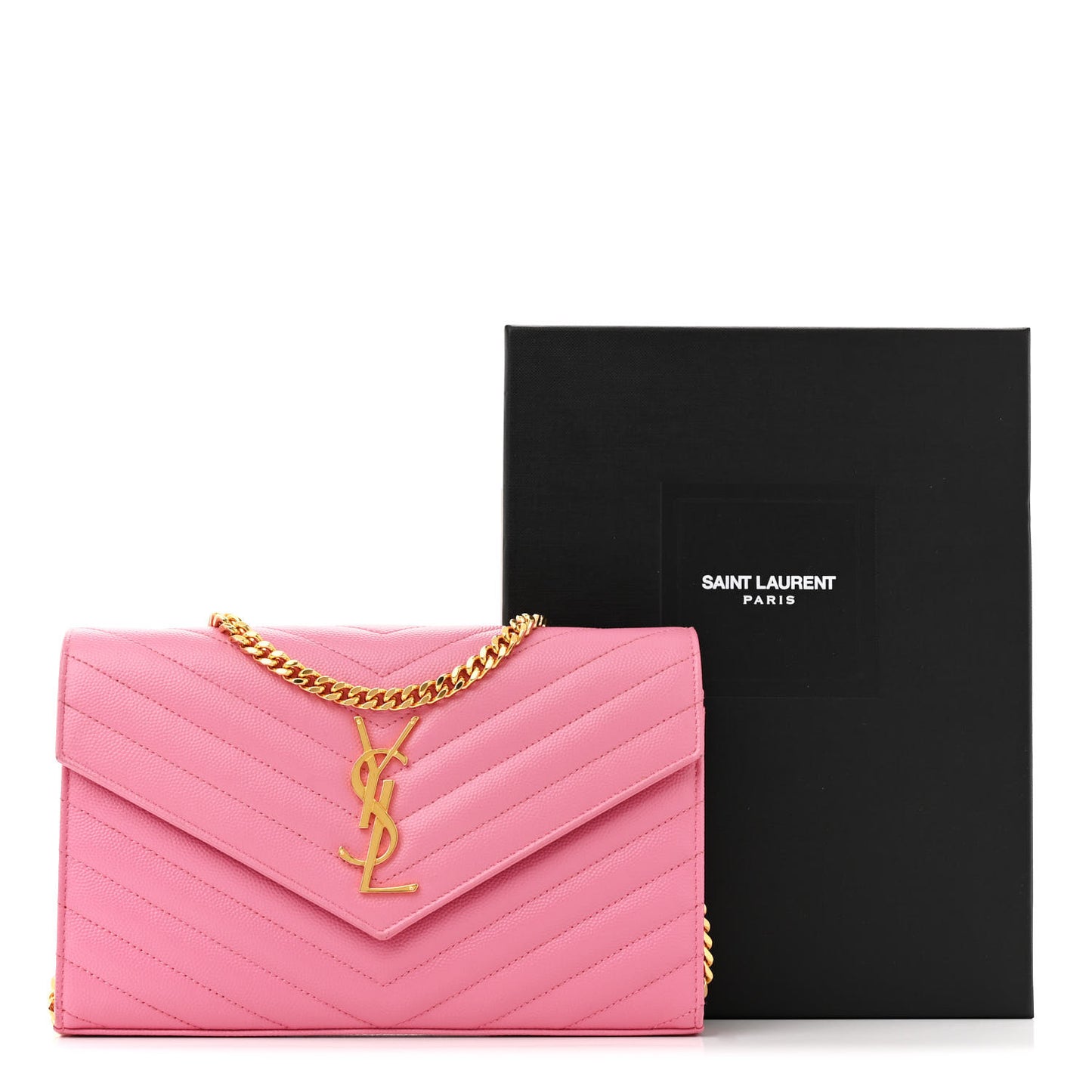 Grain De Poudre Matelasse Chevron Monogram Chain Wallet Indian Pink