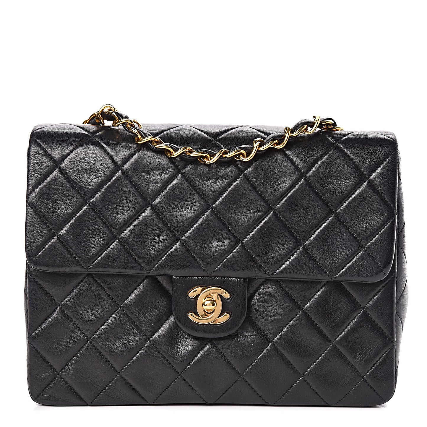 Lambskin Quilted Mini Square Flap Bag Black